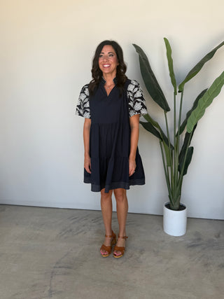 The Willard Embroidered Dress (Navy)