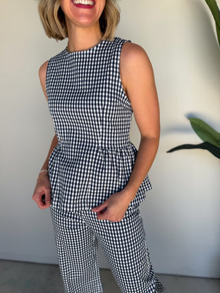 The Destin Gingham Top (Navy)