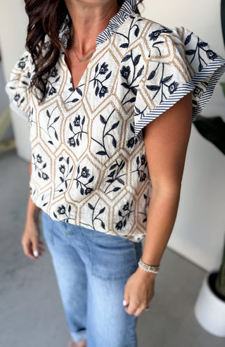 The Sonora Embroidered Top (Navy)