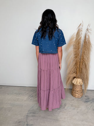The Chandra Pearl Denim Top