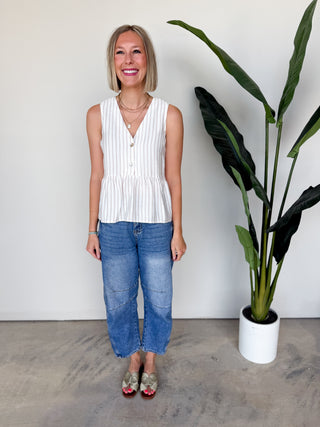 The Encino Striped Top (Taupe)