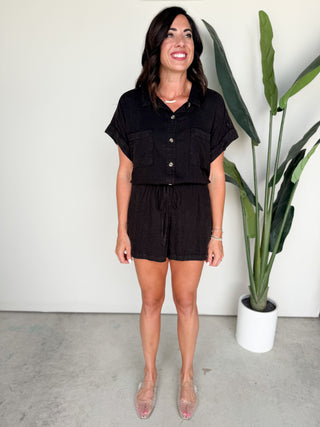 The Milan Linen Romper (Black)