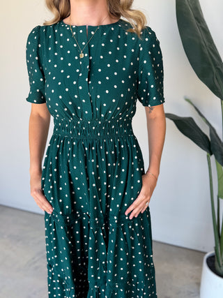 The Marian Polkadot Dress (Forest)