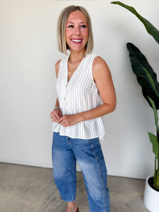 The Encino Striped Top (Taupe)