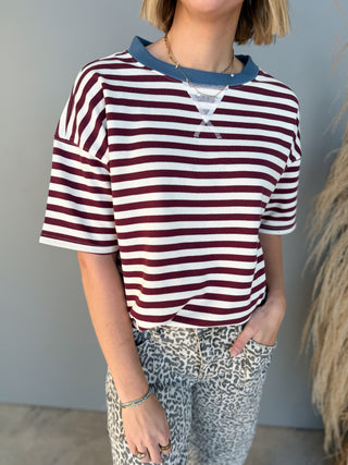 The Eleanor Striped Top (Wine)