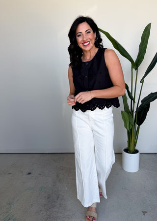 The Drew Eyelet Denim Top (Black)