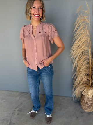 The Harper Eyelet Top (Blush)