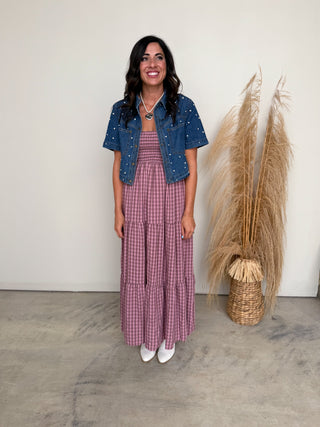 The Chandra Pearl Denim Top