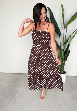 The Vivian Polkadot Dress (Brown)