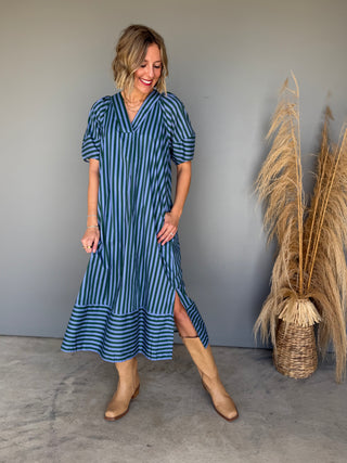 The Edna Striped Dress (Blue)