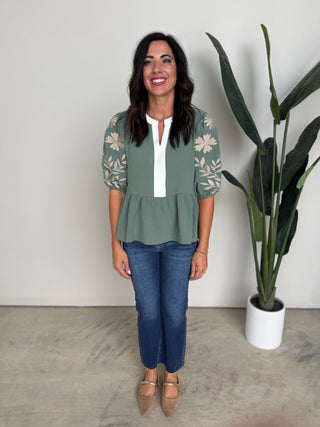The Hollis Embroidered Top (Sage)