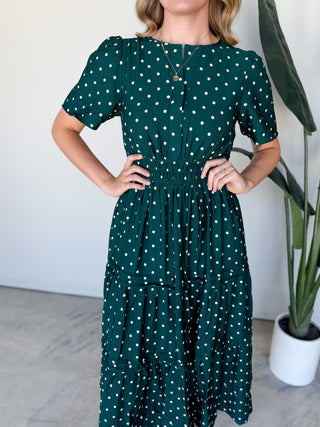 The Marian Polkadot Dress (Forest)
