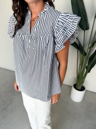 The Adelaide Striped Top (Black)