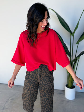 The Tavia Waffle Top (Red)