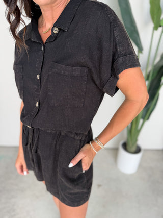 The Milan Linen Romper (Black)