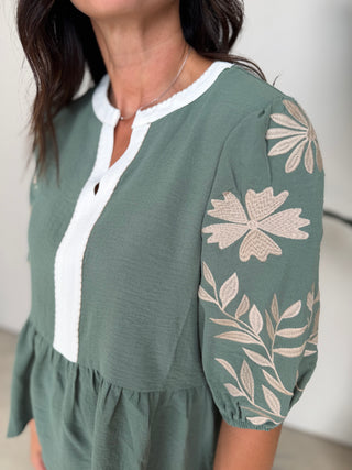 The Hollis Embroidered Top (Sage)