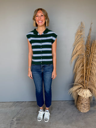 The Chloe Button Sweater (Forest)
