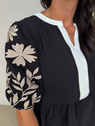The Hollis Embroidered Top (Black)