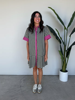 The Faye Button Dress (Pink)