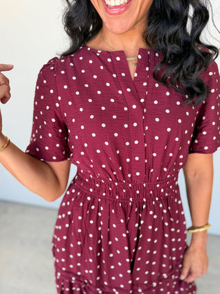 The Marian Polkadot Dress (Wine)