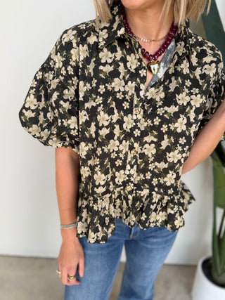 The Bernice Floral Top (Black)