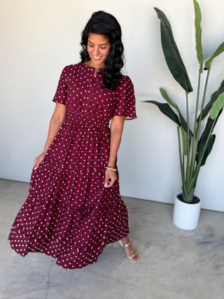 The Marian Polkadot Dress (Wine)