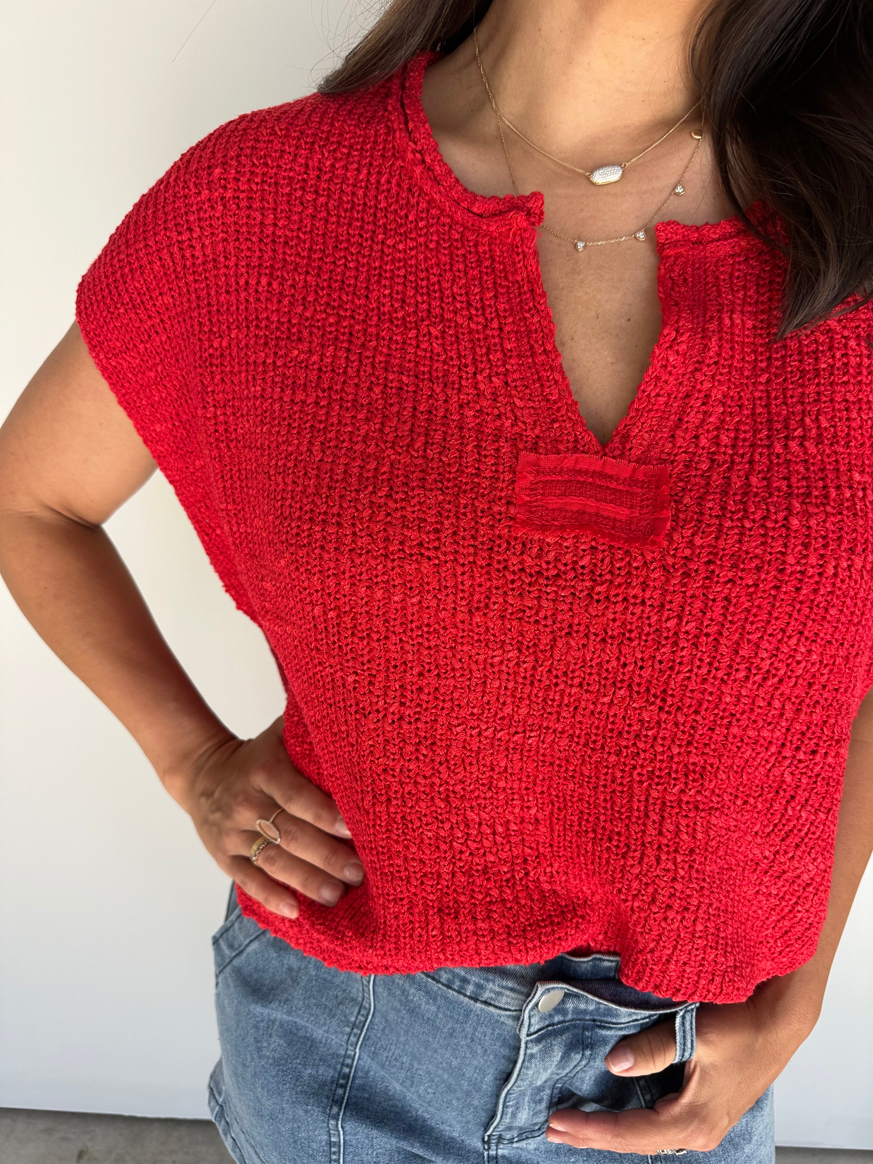 トップス S open knit tops heart theredthread THEREDTHREAD / ザレッドスレッド】S open knit tops heart