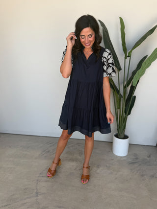 The Willard Embroidered Dress (Navy)