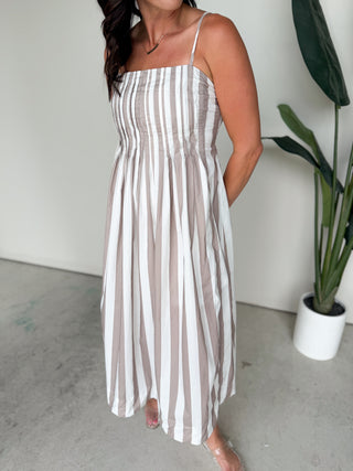 The Siena Striped Dress (Taupe)