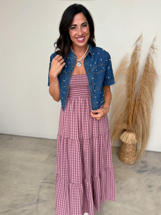 The Chandra Pearl Denim Top