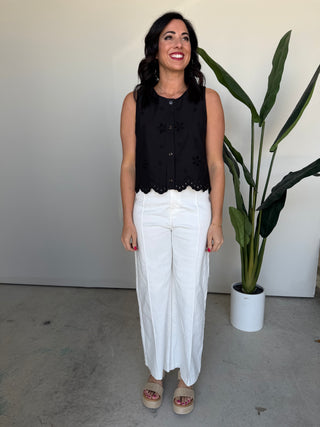 The Drew Eyelet Denim Top (Black)
