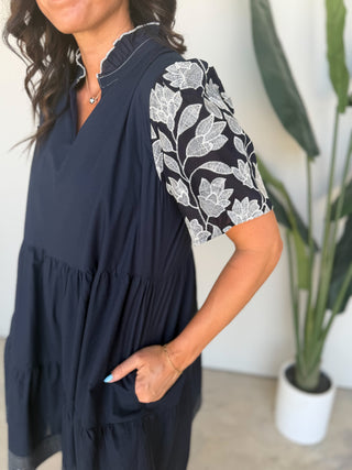 The Willard Embroidered Dress (Navy)