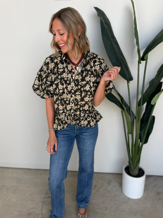 The Bernice Floral Top (Black)