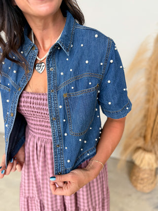 The Chandra Pearl Denim Top