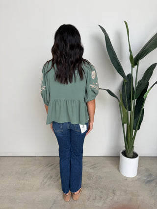 The Hollis Embroidered Top (Sage)