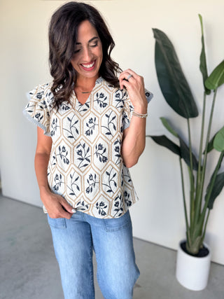 The Sonora Embroidered Top (Navy)
