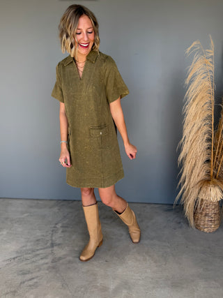 The Scout Denim Dress (Olive)