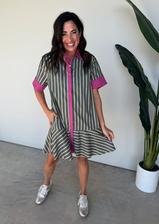 The Faye Button Dress (Pink)