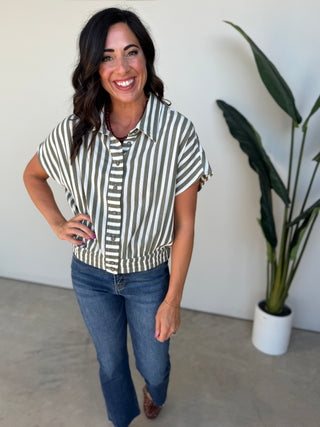 The Marielle Button Top (Olive)
