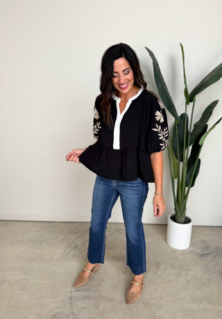 The Hollis Embroidered Top (Black)