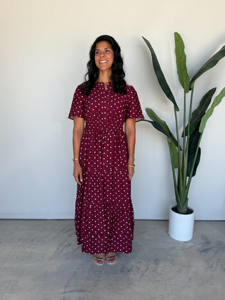 The Marian Polkadot Dress (Wine)