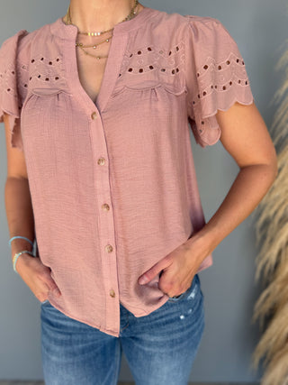 The Harper Eyelet Top (Blush)