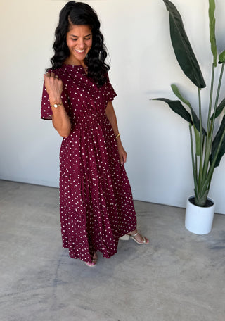The Marian Polkadot Dress (Wine)