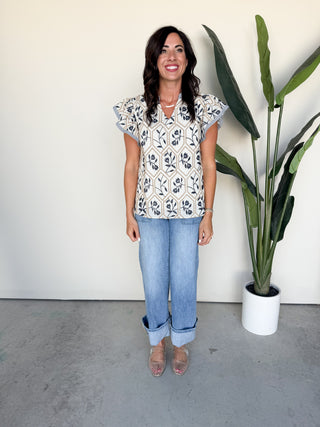 The Sonora Embroidered Top (Navy)
