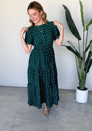 The Marian Polkadot Dress (Forest)