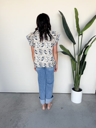 The Sonora Embroidered Top (Navy)