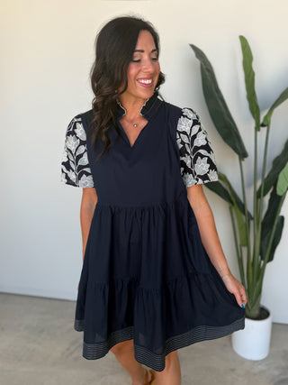 The Willard Embroidered Dress (Navy)