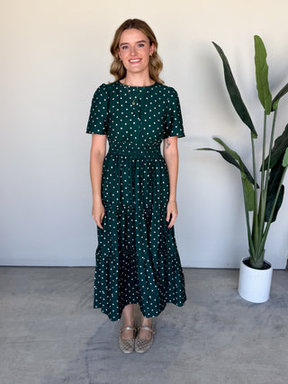 The Marian Polkadot Dress (Forest)