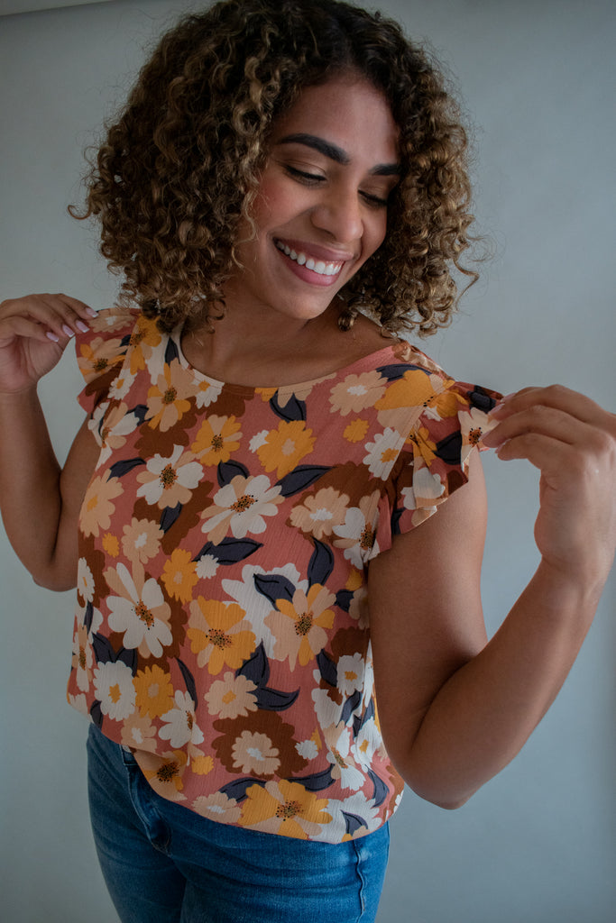 The Annabell Floral Top (Rust)