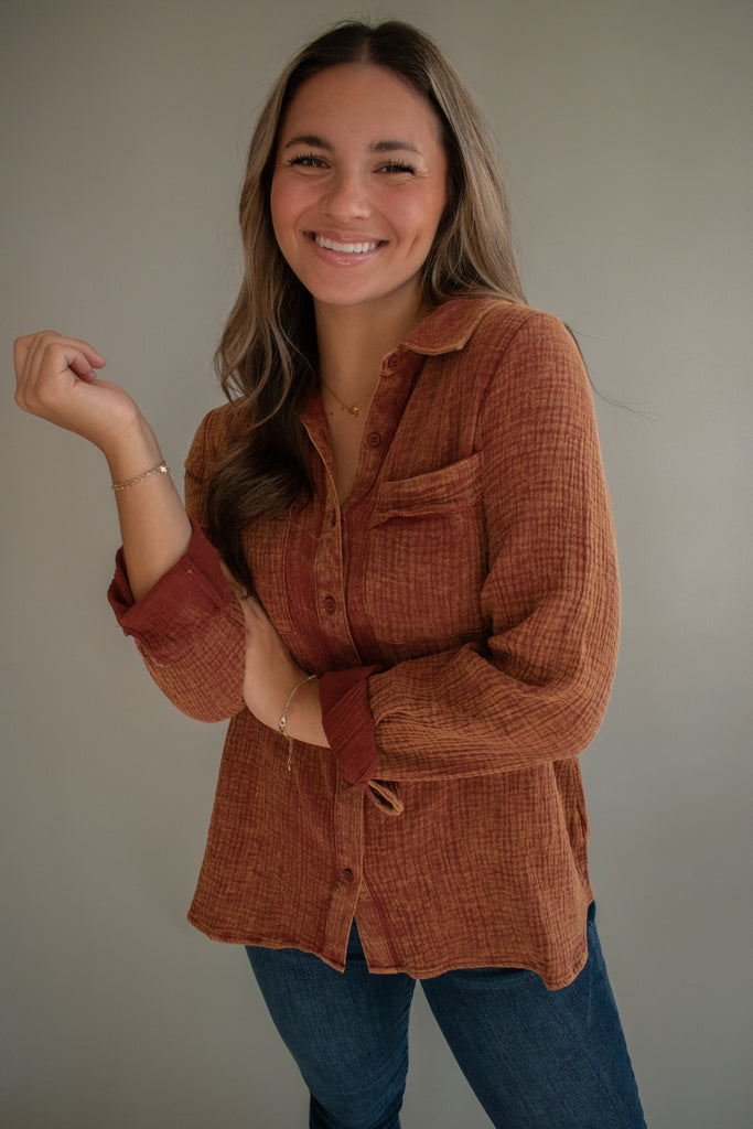 The Edwards Gauze Button Top